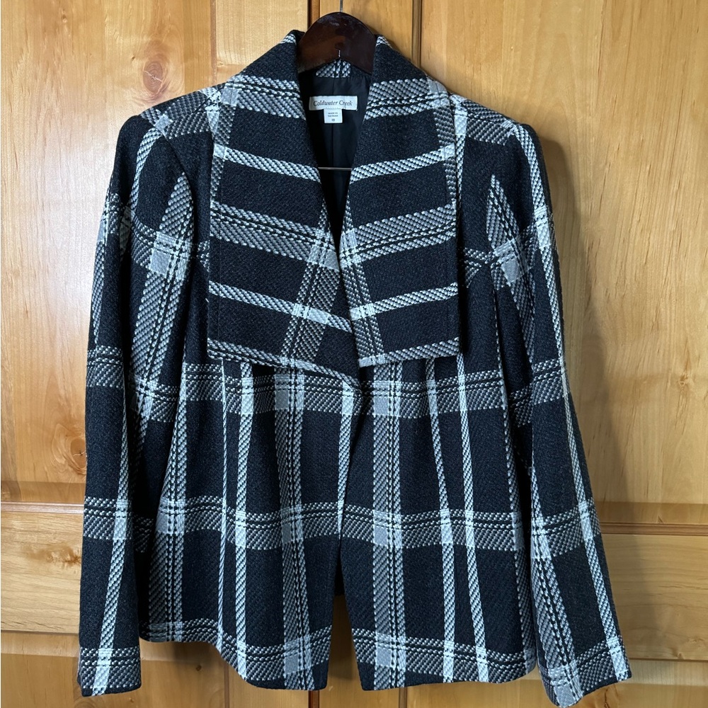 Coldwater Creek Tweed, Plaid Jacket With Wide Placket & Single Snap. Size 18